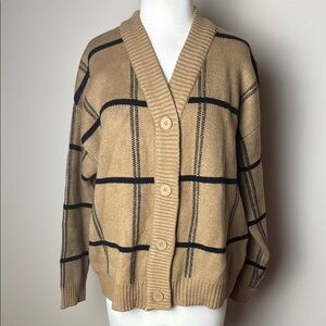 Oak + Fort Women's Tan Black Plaid V Neck Button Down Cardigan Size XS